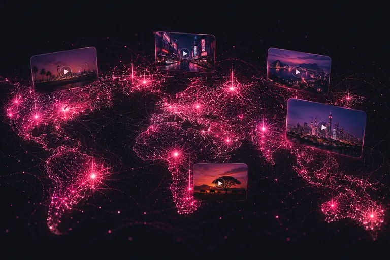 Atlas — a glowing global map of live, geo-tagged real-world video for AI