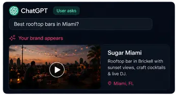 ChatGPT answering "Best rooftop bars in Miami?" — your brand (Sugar Miami) appears