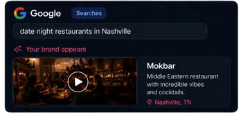 Google searching "date night restaurants in Nashville" — your brand (Mokbar) appears