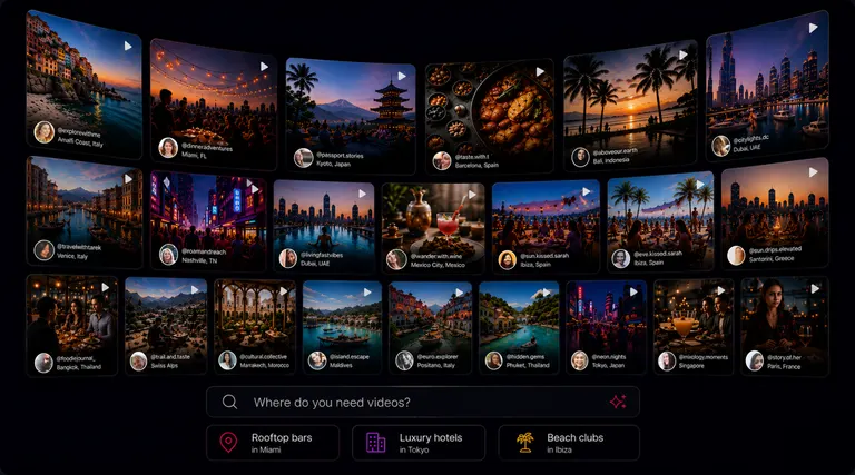 A world of licensed creator videos across cities, searchable by where you need video