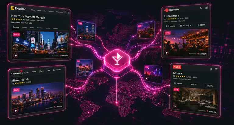 Atmosfy linking live creator video into Expedia, OpenTable, Capital One and Resy surfaces